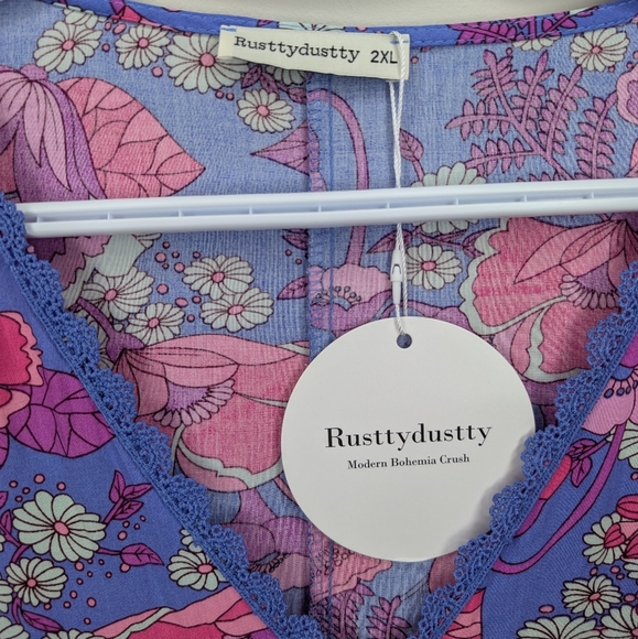 NWT 2XL Plus Size Edin Floral Pink Purple Blue Boho Flowy Maxi Dress - Picture 6 of 10